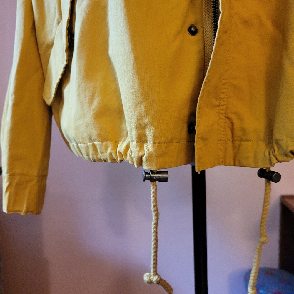 Forever 21 Mustard Yellow Hooded Cargo Jacket, Drawstring Hem, EUC L, Juniors - Picture 4 of 11
